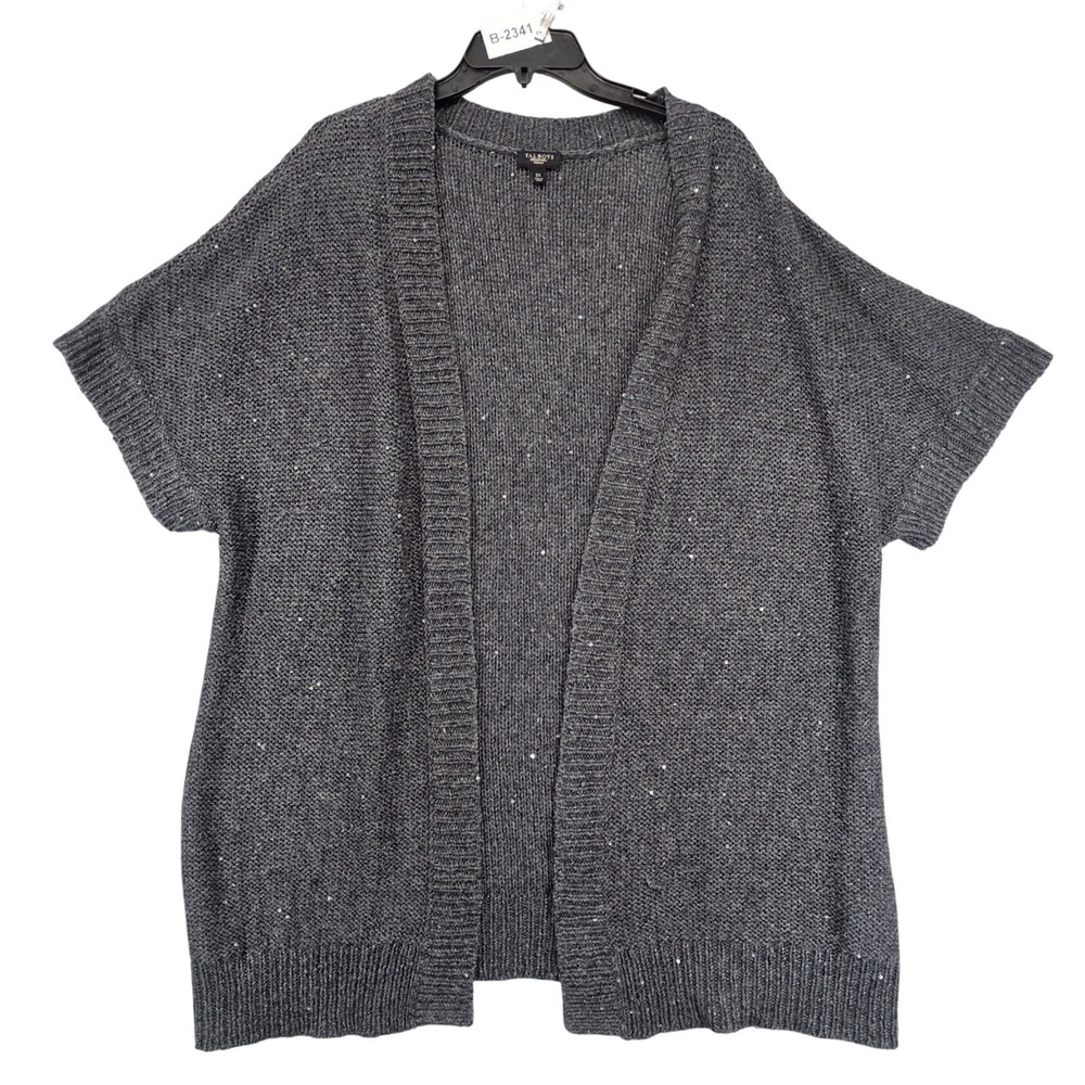 Talbots Gray Open Front Cardigan Sweater Womens Plus Size 2X Wool Blend Sequins